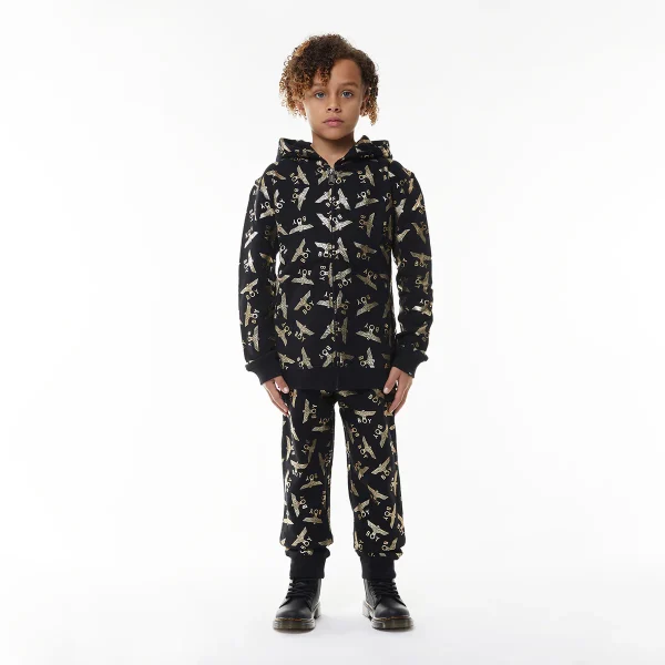 BOY REPEAT ZIP KIDS HOODIE - BLACK/GOLD - Image 7