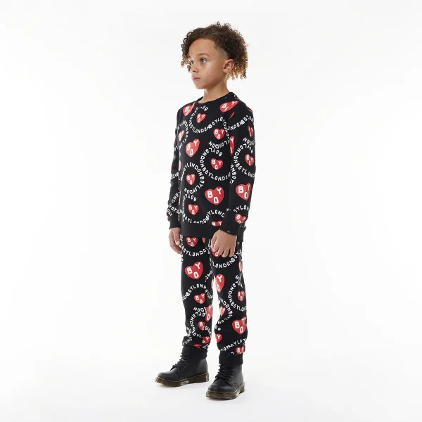BOY KIDS HEART PRINT SWEATSHIRT - BLACK - Image 6