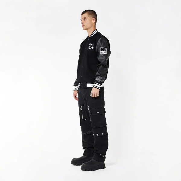 BOY TAPE EAGLE SHORT VARSITY BOMBER JACKET - BLACK - Image 3