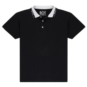 BOY KNITTED COLLAR T-SHIRT - BLACK
