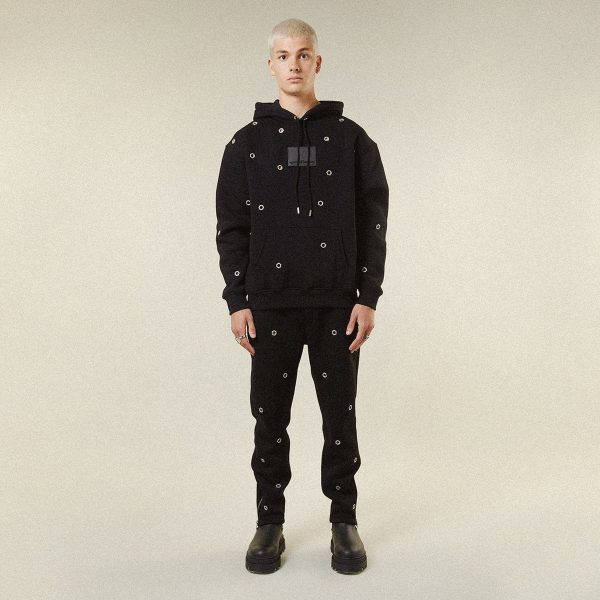 MULTI EYELET TRACK PANTS - BLACK - Image 2