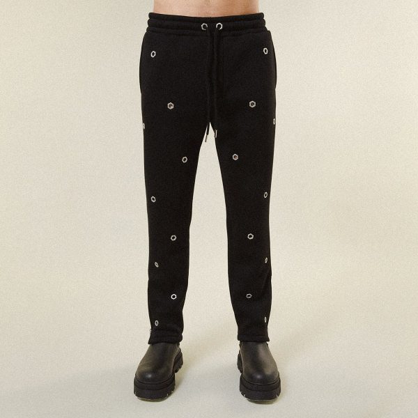 MULTI EYELET TRACK PANTS - BLACK - Image 5