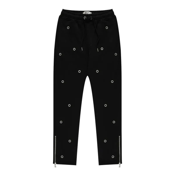 MULTI EYELET TRACK PANTS - BLACK